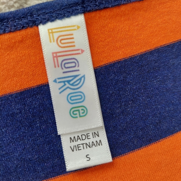 LulaRoe Orange and Blue Stripes Classic Tunic Top Short Sleeve S - Picture 6 of 8
